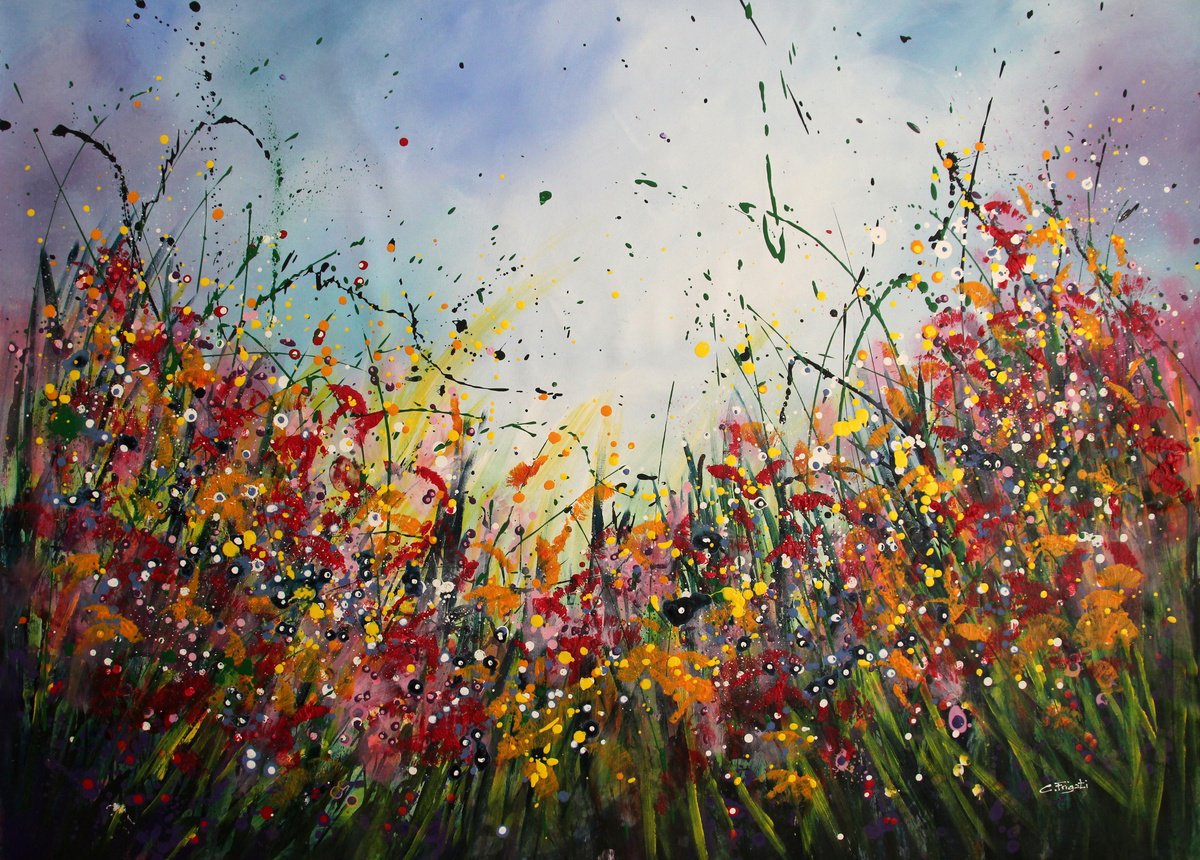 Impressionistic Landscape Acrylic Painting By Cecilia Frigati, 51 X 39, Allegra E Spensierata #2, Original Artwork