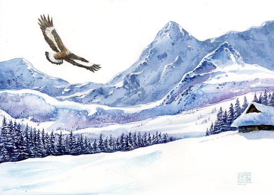 Winter landscape with eagle