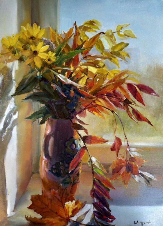 Autumn still life on the windowsill