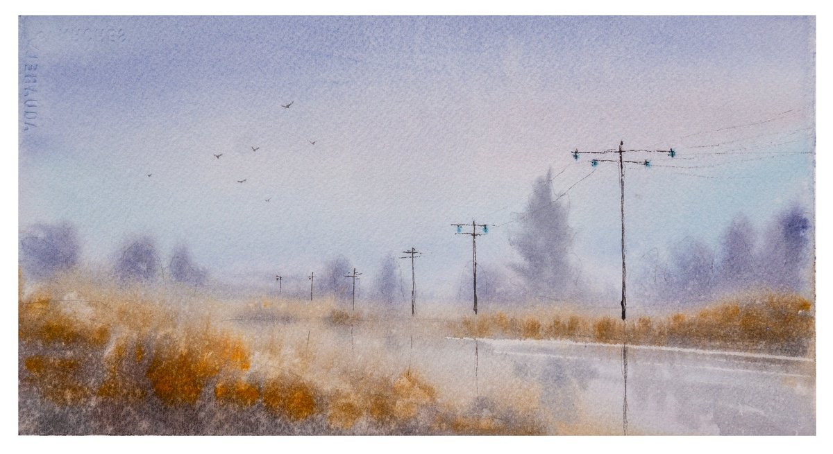 Impressionistic Landscape Watercolour By Yulia Schuster, 12 X 7", Enchanting Autumn, Original Artwork