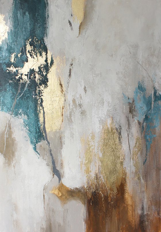 "Emerald Flow" Teal brown gold abstract art