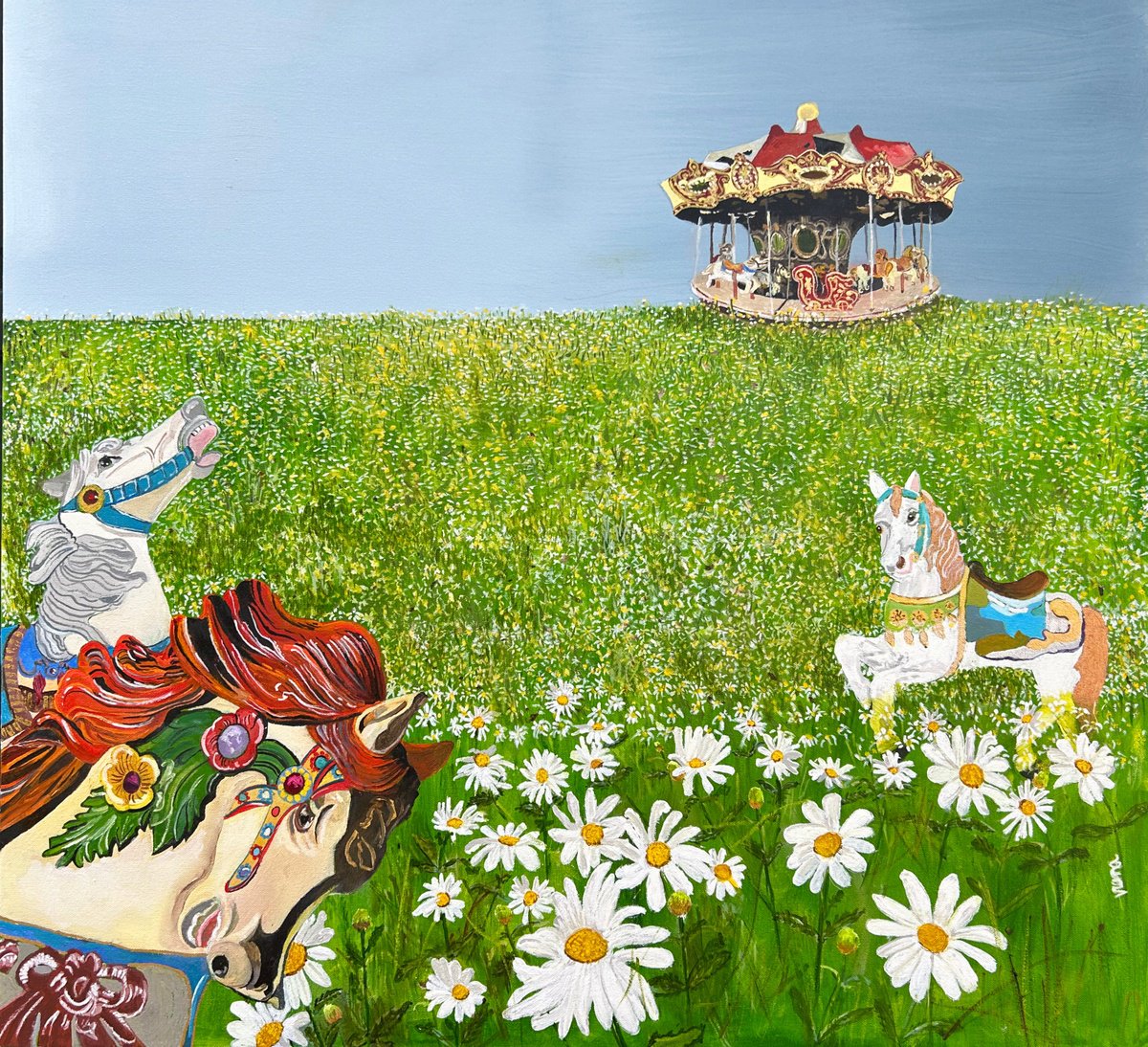 Impressionistic Landscape Oil Painting By Ken Vrana, 36 X 36", The Enchanted Meadow, Original Artwork