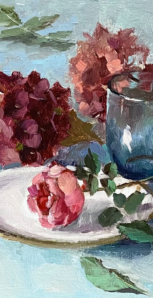 Rose and Hydrangeas Still Life #5 by Ling Strube