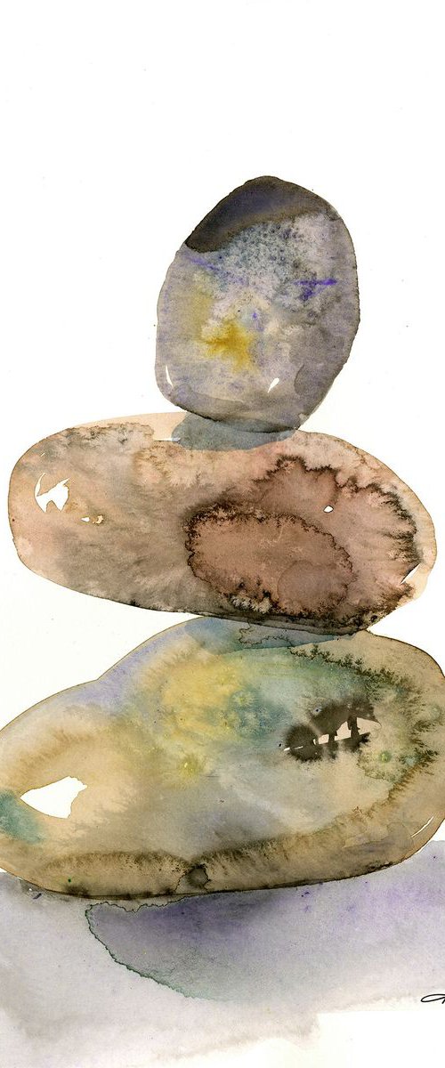 Meditation Stones 15 - Minimalist Water Media Painting by Kathy Morton Stanion by Kathy Morton Stanion