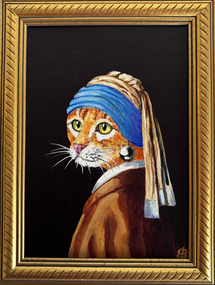 Cat With A Pearl Earring #26 By Lena Smirnova, 6 X 8, Artwork For Sale On Artfinder