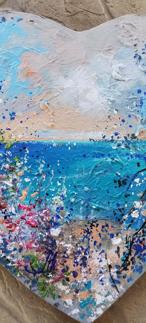 Sea oil painting, Seascape canvas art, Heart canvas painting by Annet Loginova