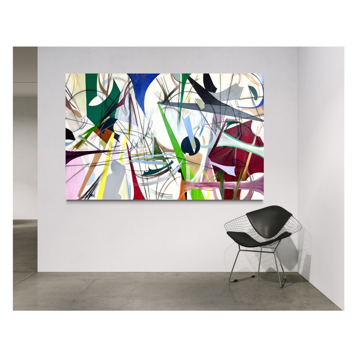 Geometric Abstract Oil Painting By Maria Esmar, 87 X 55", Unveiling Illusions, Original Artwork