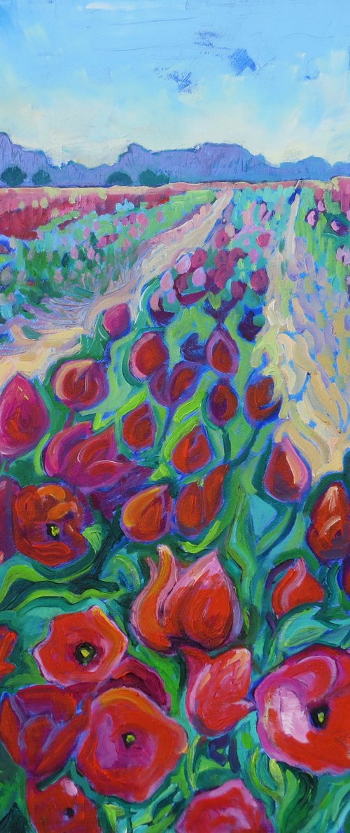 Deep Pink Tulip Landscape by Mary Kemp