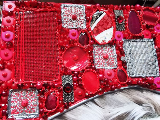 Decisive leap. A white racehorse