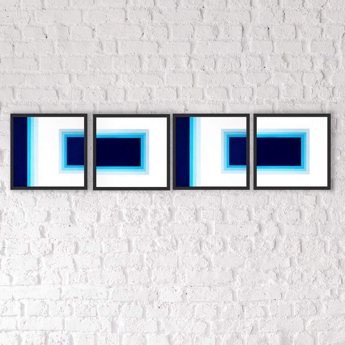 Geometric Abstract Acrylic Painting By Catia Goffinet, 63 X 16, The Beginning 3 - Quadriptych, Original Artwork