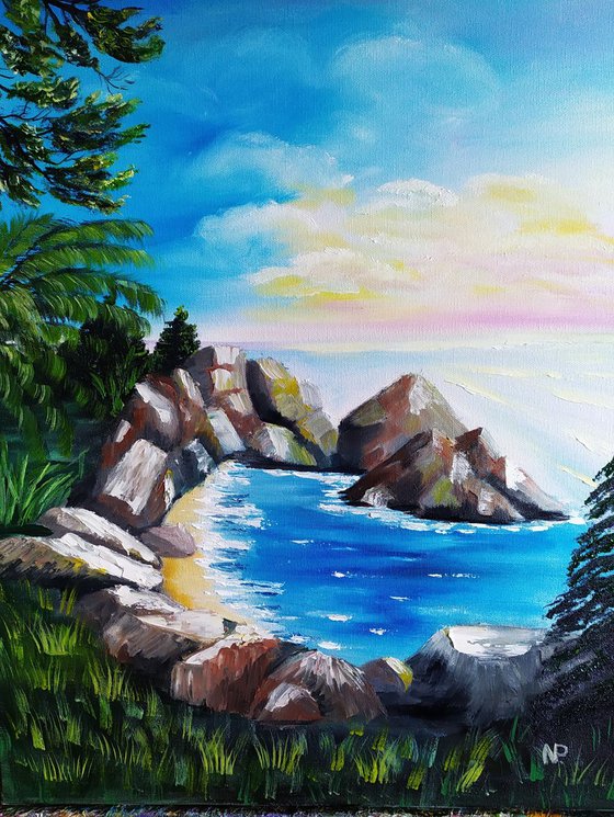 Blue Laguna, original sea painting, gift idea, bedroom art