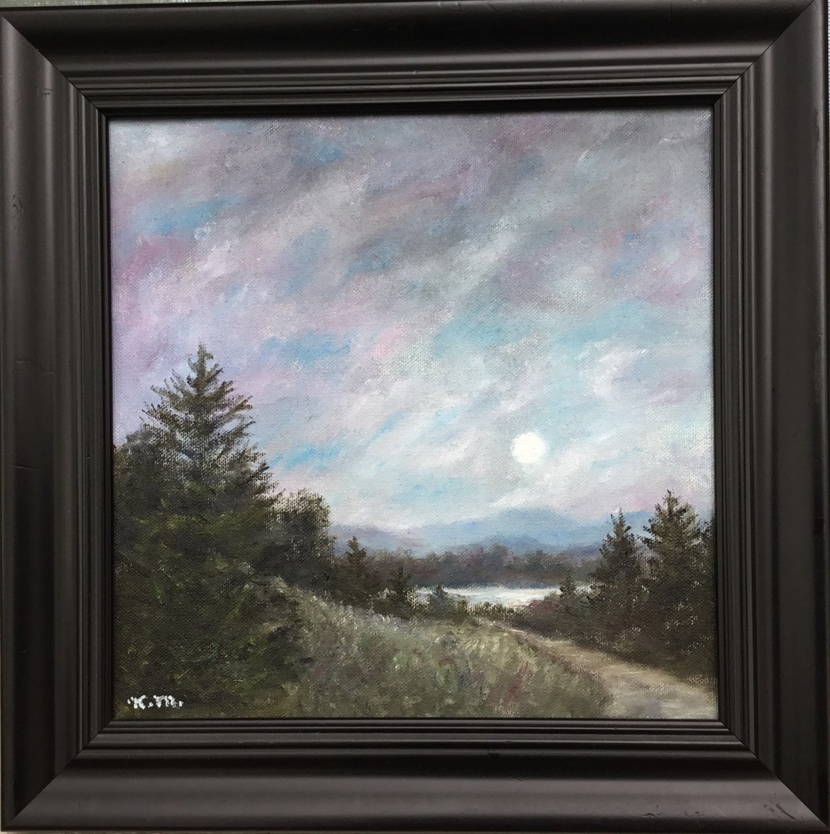 Photorealistic Landscape Oil Painting By Kathleen Mcdermott, 13 X 13", Soft Mountain Night # 2, Original Artwork