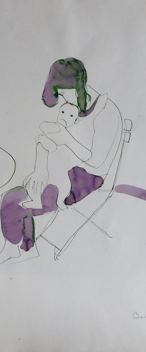 Maternity, Large drawing 1, ink on paper 65x50 cm by Frederic Belaubre