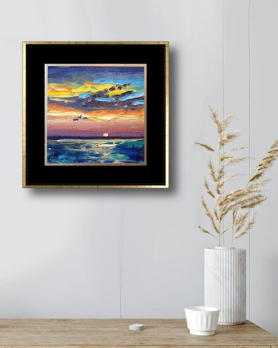 ‘A SEA SUNSET’ - Small Oil Painting on Panel Ready to Hang