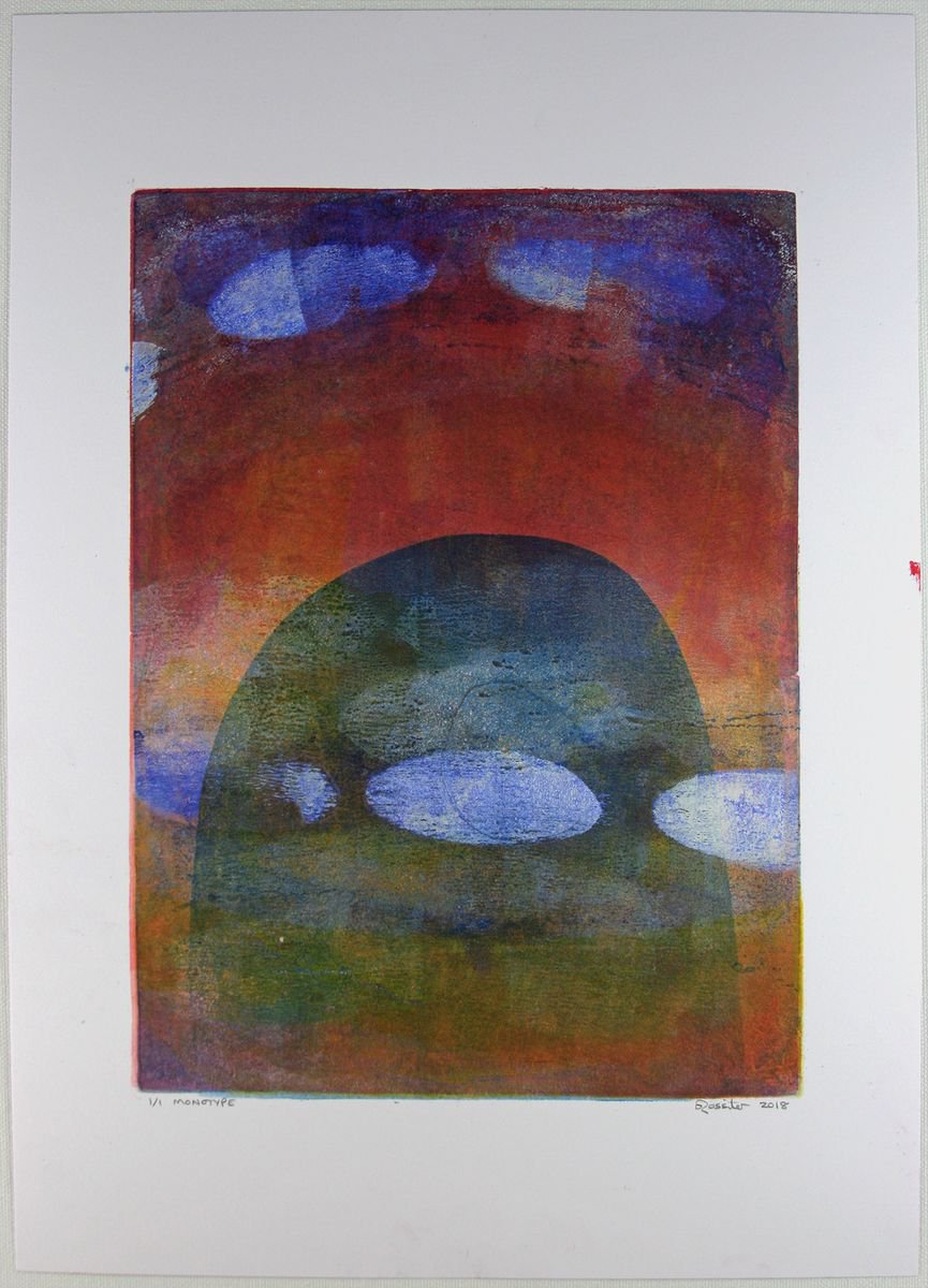 Blue Mist Mountain - Monotype 1/1 - Unframed by Dawn Rossiter