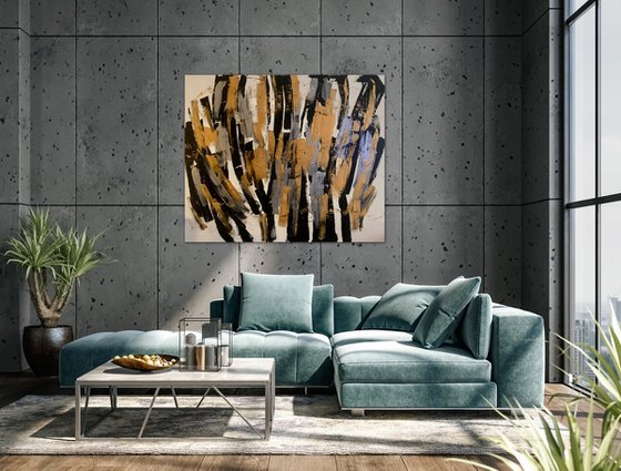 Large abstract gold and silver painting