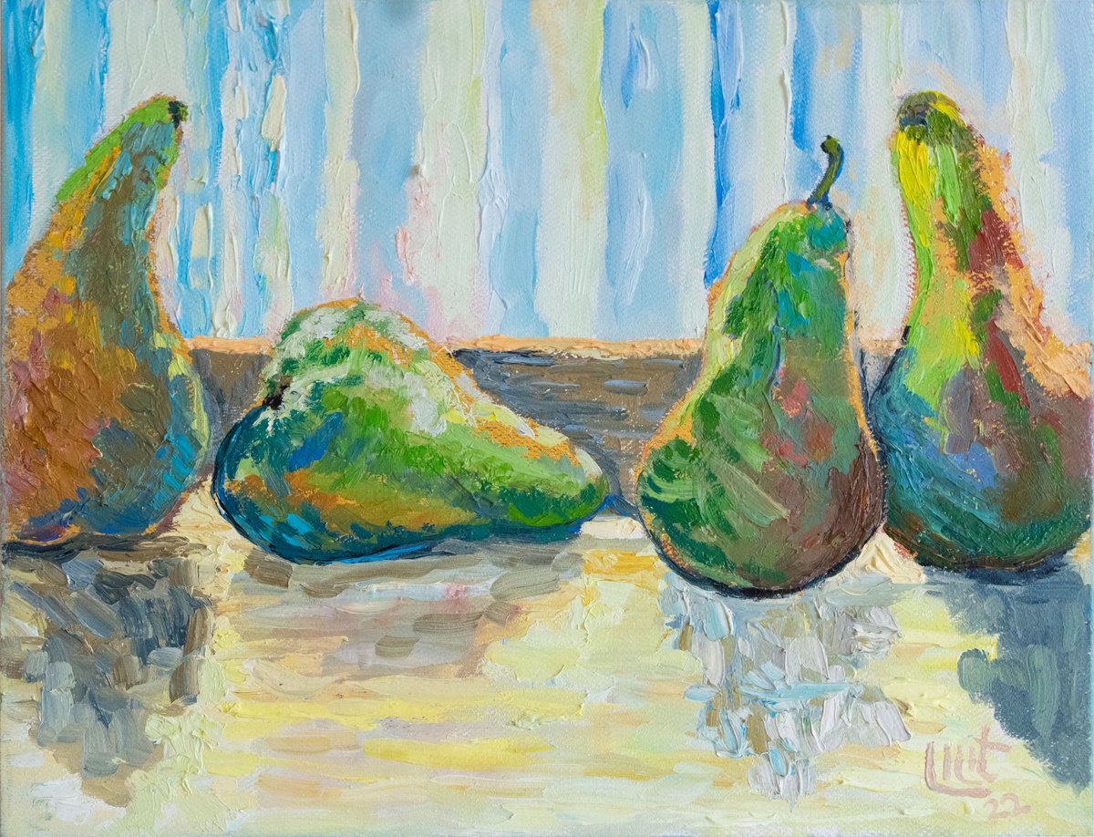 Impressionistic Still Life Oil Painting By Lilit Vardanyan, 12 X 9", The Pears, Original Artwork