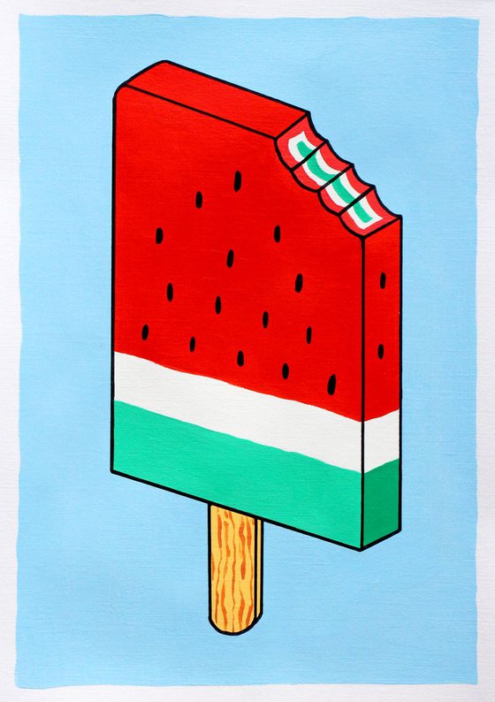 Watermelon Lolly - Pop Art Painting On A4 Paper (Unframed)