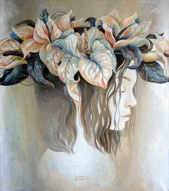 Self-portrait with flowers