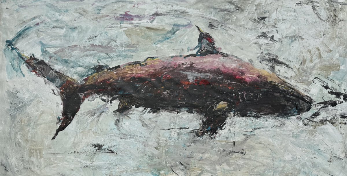 Expressive Animal Acrylic Painting By Liubou Sas, 66 X 35", Breakthrough, Original Artwork