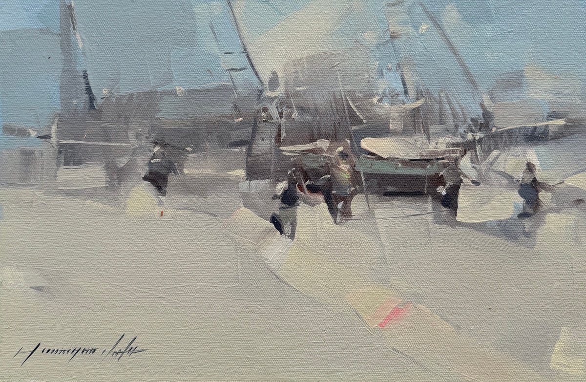 Impressionistic Landscape Oil Painting By Vahe Yeremyan, 14 X 9", Harbor, Original Artwork