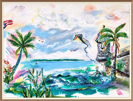 Flying kite in San Juan, PR