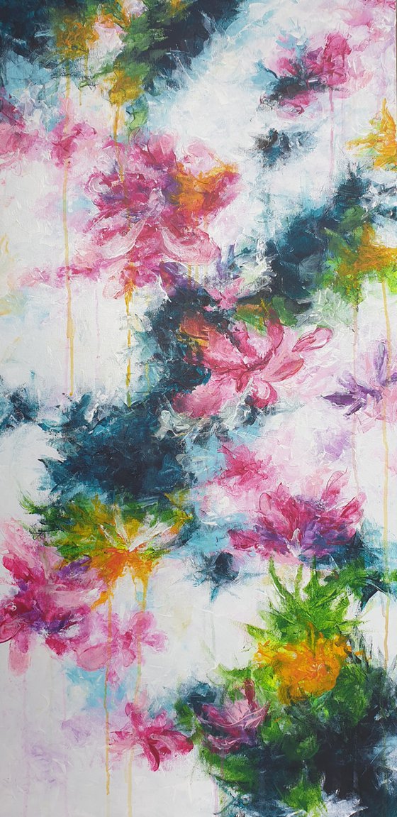 Enchanted Garden Large Acrylic Abstract Painting Colorful Artwork Original Abstract Flower Art Large Vertical Painting