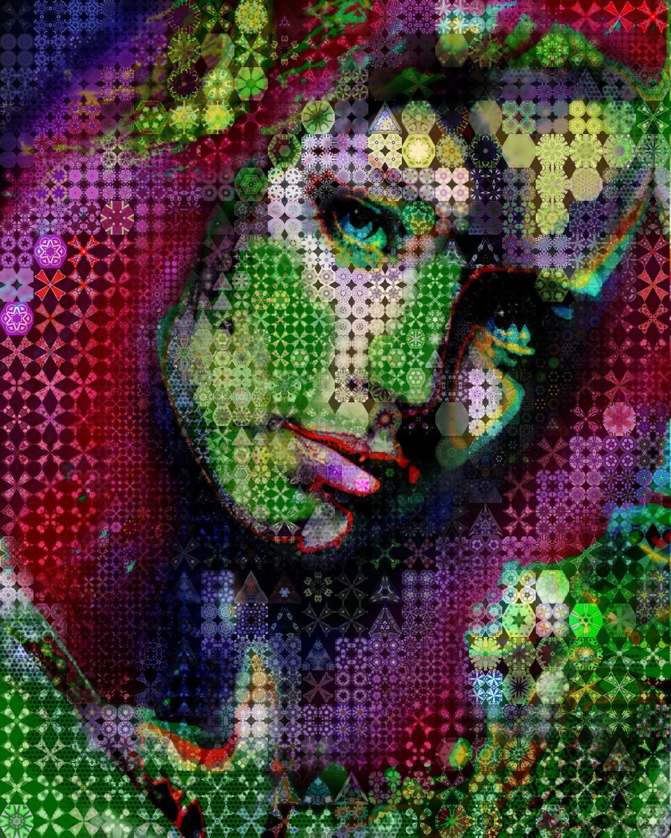 Portrait Painting By John Lijo Bluefish, 50 X 60, Voilet And Daisy, Original Artwork