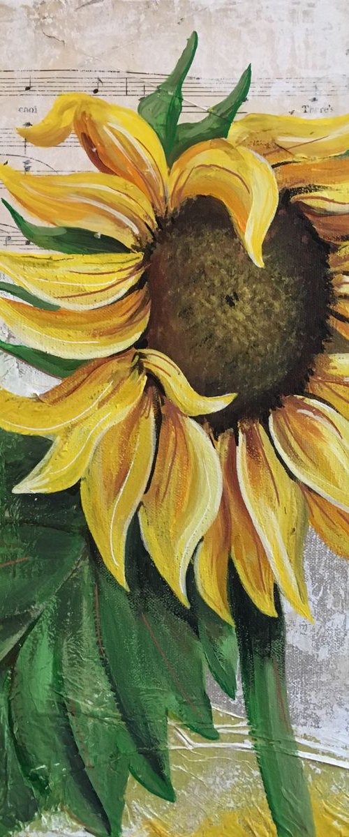 Sunflower on linen by Tiffany Budd