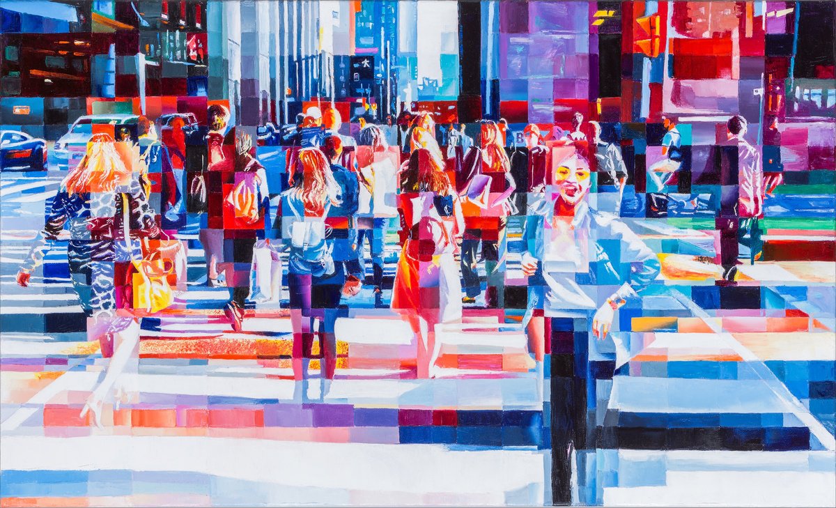 Urban And Pop Portrait Oil Painting By Assunta Cassa, 39 X 24, Through The Flow, Original Artwork