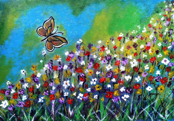 Butterfly Meadow colorful happy painting ...unique gift idea