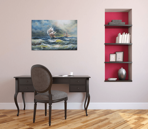 Restless sea (60x90cm, oil painting)