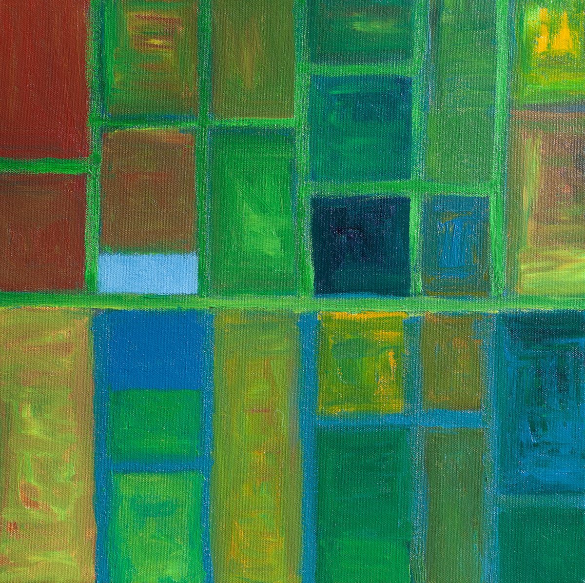 Abstract Landscape Oil Painting By Thomas Hjelm, 17 X 17", Great Expectations, Original Artwork