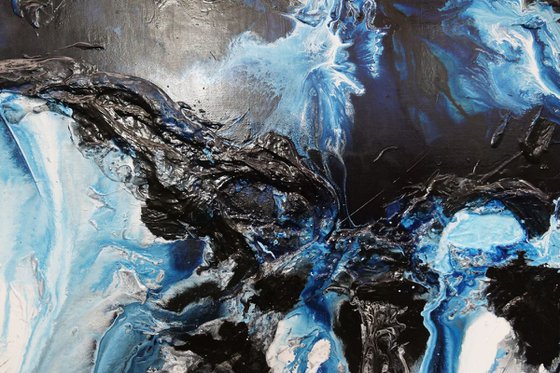 Midnight Granite 140cm x 100cm Blue White Textured Abstract Art