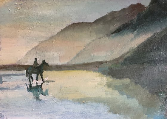 Horse Riding On The Beach At Dawn