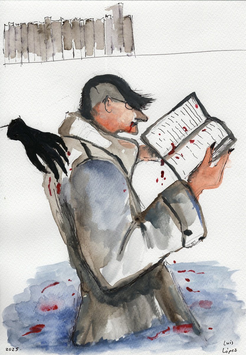 Surrealistic Portrait Watercolour By Luis Lopez, 9 X 12", La Mano Asesina, Original Artwork