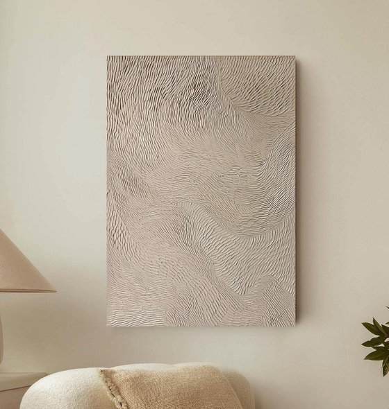 "Fluency 5" High textured abstract beige art