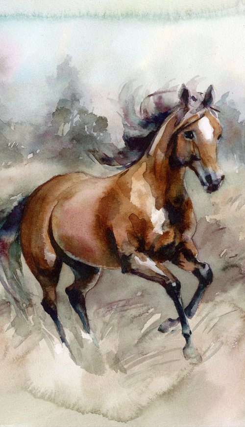 Running bay horse by Yulia Evsyukova