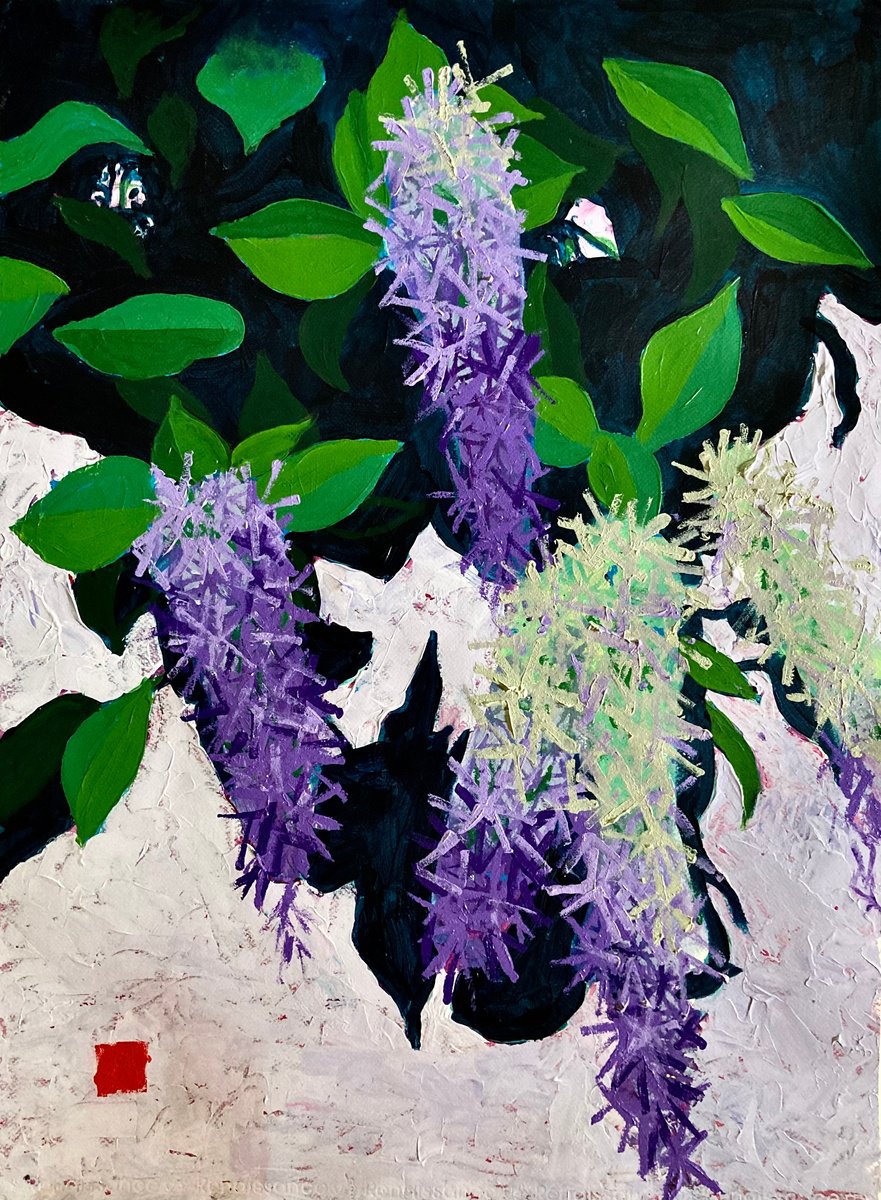 Impressionistic Botanical Acrylic Painting By John Cottee, 22 X 30, Queen