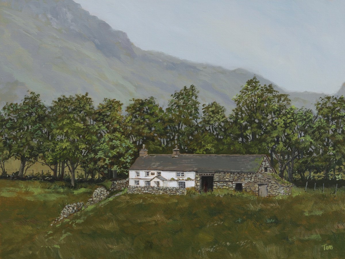 Landscape Oil Painting By Tom Clay, 16 X 12", Bridge End Farm, Little Langdale, Original Artwork