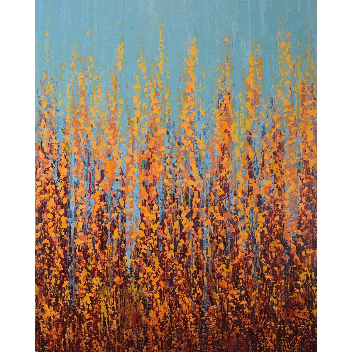 Expressive Abstract Acrylic Painting By Suzanne Vaughan, 24 X 30", Autumn Trees - Color Field, Original Artwork