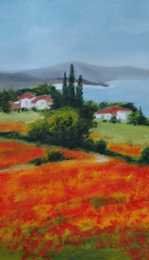 Landscape with poppies by Simona Tsvetkova