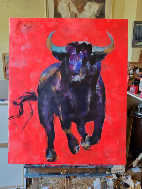 Red background bull