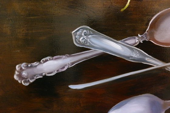 "Still Life with Spoons and Cherry"