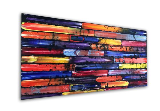 "Slip Through The Cracks" - Original PMS Abstract Oil Painting On Wooden Panel - 48" x 24"
