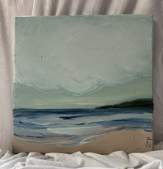 Calm coastal blue shores impasto