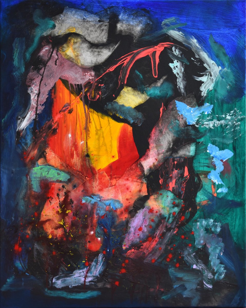 Abstract Acrylic Painting By Sebastian Merk, 31 X 39", Night Life, Original Artwork