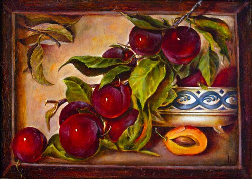 A branch of plum in a porcelain bowl by Inga Loginova