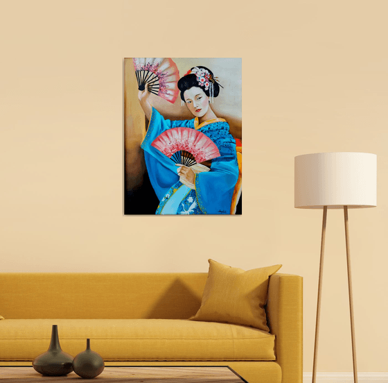 Danza dei ventagli - original painting-Geisha-portrait