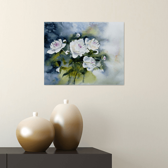 White peony flowers painting